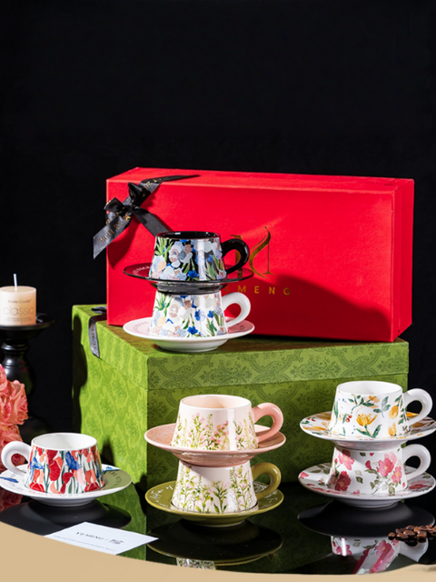 Watercolor Iris Ceramic Coffee Cup & Saucer