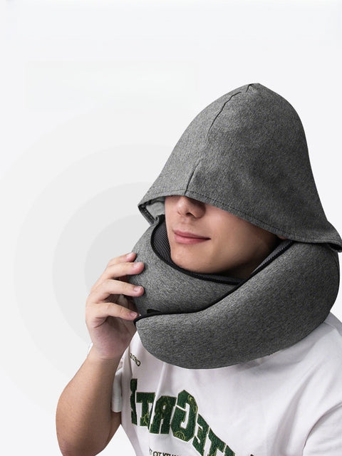 Hooded Memory Foam Travel Neck Pillow