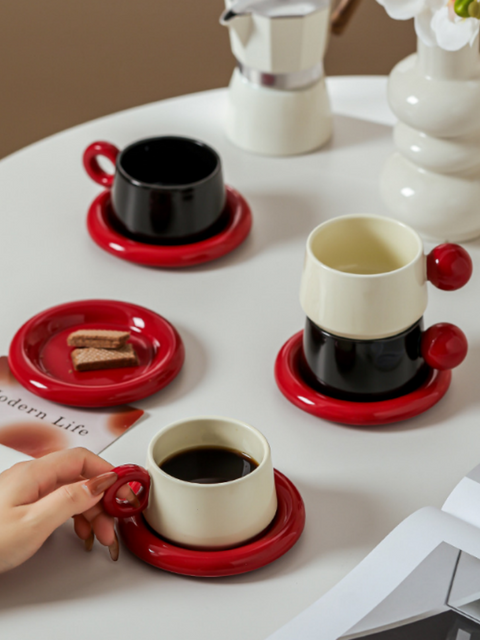 Red Ball Ceramic Coffee Cup Set