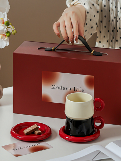 Red Ball Ceramic Coffee Cup Set