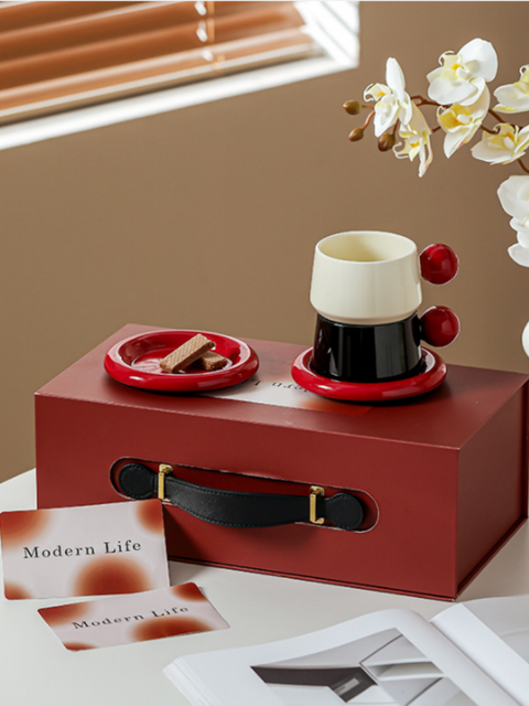 Red Ball Ceramic Coffee Cup Set