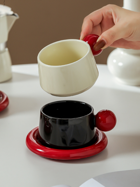 Red Ball Ceramic Coffee Cup Set