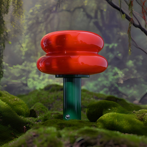 cream-style glass egg-tart lamp glowing with soft warm light from Gallery of Use