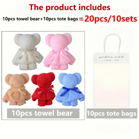 20pcs Cuddly Bear Towel Gift Set with Clear Bag