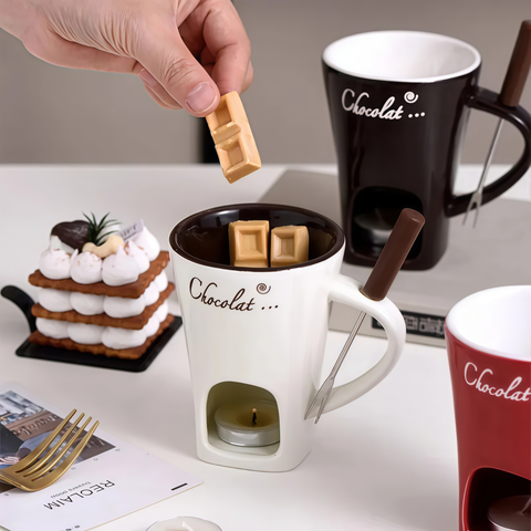 Ceramic Chocolate Melting Mug Set (Mini Fondue Cup + Fork)