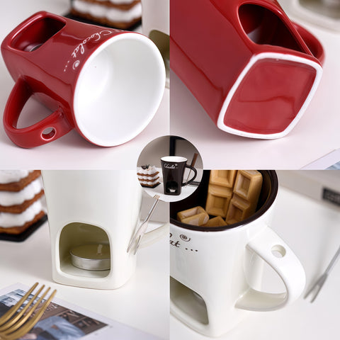 Ceramic Chocolate Melting Mug Set (Mini Fondue Cup + Fork)