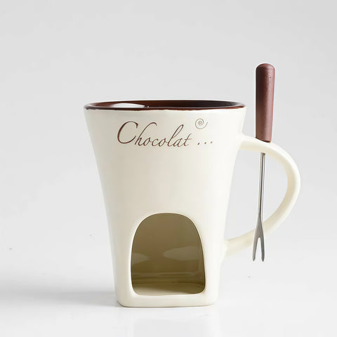 Ceramic Chocolate Melting Mug Set (Mini Fondue Cup + Fork)