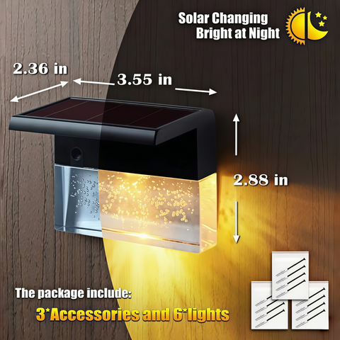 close-up of solar step light casting amber patterned glow