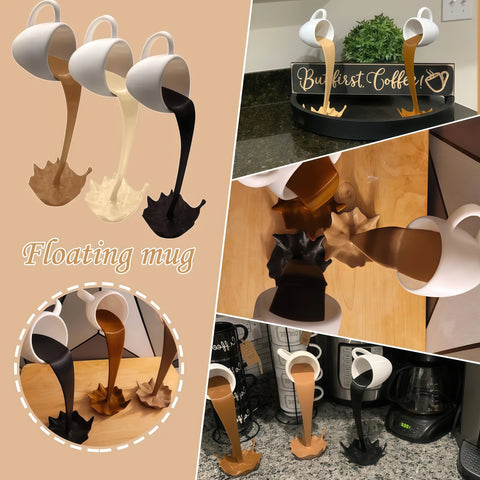 Floating Pouring Coffee Cup Sculpture