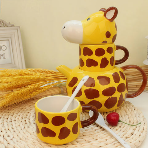 Cute Giraffe Stackable Ceramic Tea Mug Set (Pot + Cup)