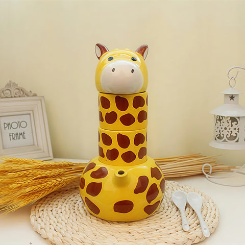 Cute Giraffe Stackable Ceramic Tea Mug Set (Pot + Cup)