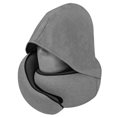 hooded memory foam travel neck pillow in soft display from Gallery of Use