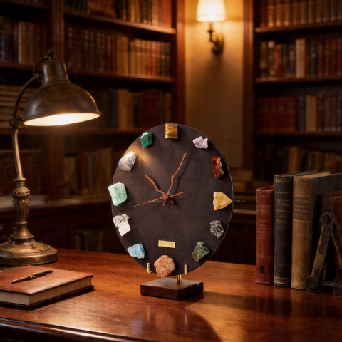 Natural Mineral Specimen Clock with Wooden Base