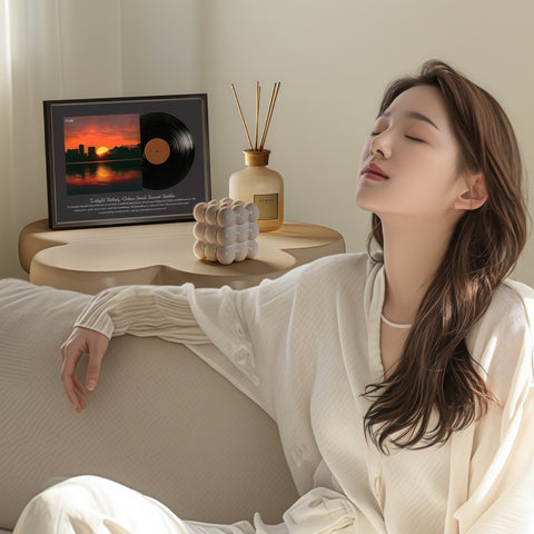 retro vinyl-style lighted bluetooth speaker frame displayed indoors from Gallery of Use