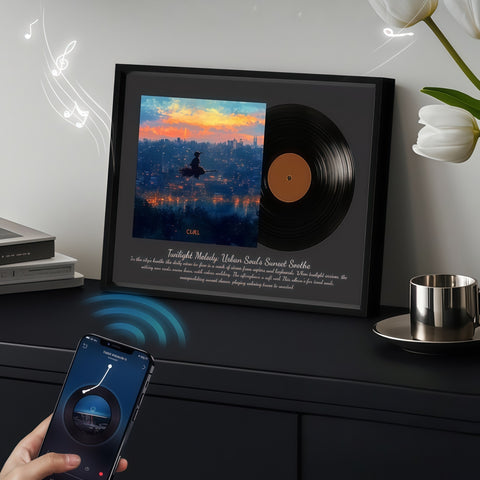 retro vinyl-style lighted bluetooth speaker frame displayed indoors from Gallery of Use