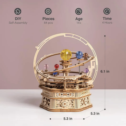 Rotating Starry Night Orrery Mechanical Music Box 3D Wooden Puzzle (84pcs)
