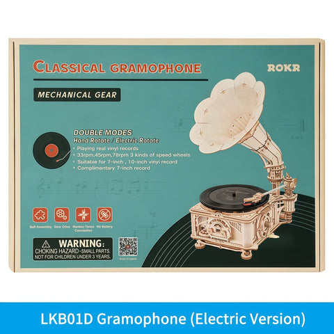 DIY Hand-Crank Classic Gramophone Wooden Puzzle Kit (LKB01, 424pcs)