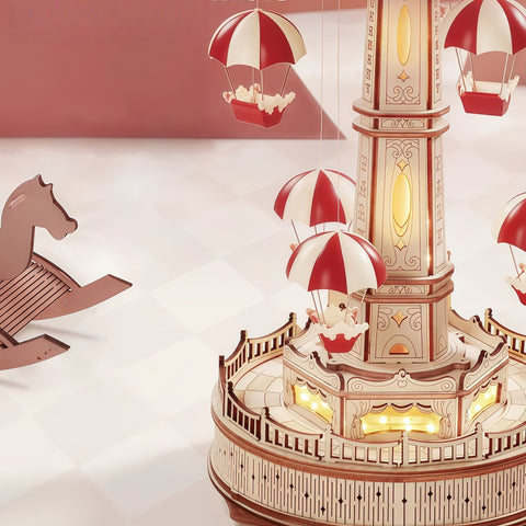 Parachute Tower DIY Music Box 3D Wooden Puzzle