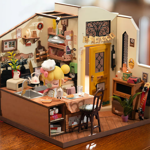 Happy Kitchen DIY Miniature Dollhouse Kit (1:24) with LED Light