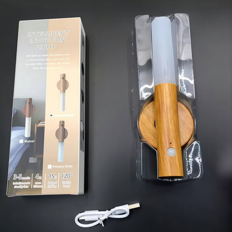 close-up of wood-grain texture on magnetic motion night light