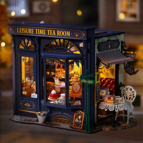 The Robotime “Leisure Time Tea Room” Miniature—A Split-Open Book-Nook-Style Build With Warm LEDs