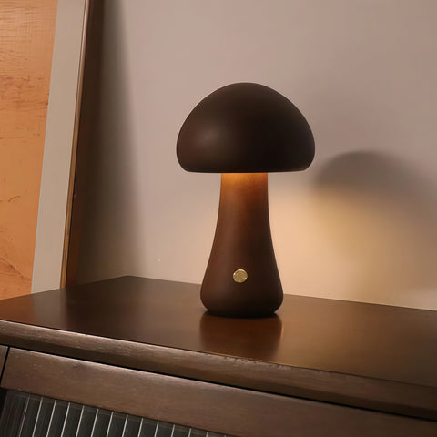 The Wooden Mushroom Touch Night Light—Warm Glow, One-Tap Ease