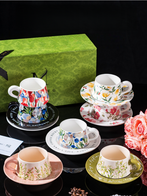 Watercolor Iris Ceramic Coffee Cup & Saucer