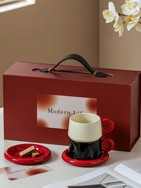 Red Ball Ceramic Coffee Cup Set