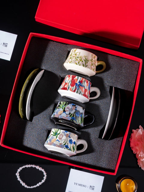 Watercolor Iris Ceramic Coffee Cup & Saucer