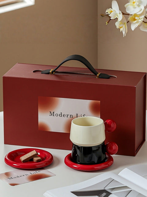 Red Ball Ceramic Coffee Cup Set