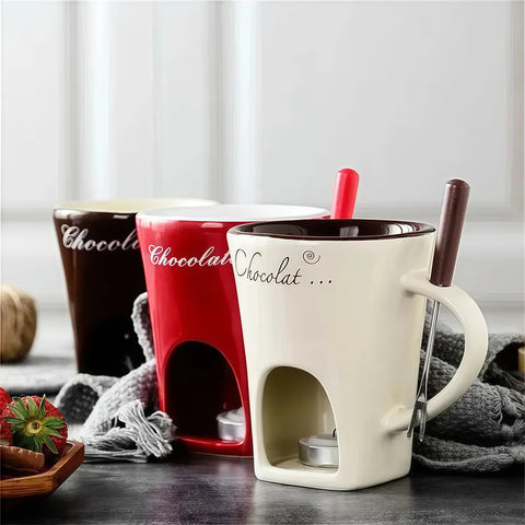 Ceramic Chocolate Melting Mug Set (Mini Fondue Cup + Fork)