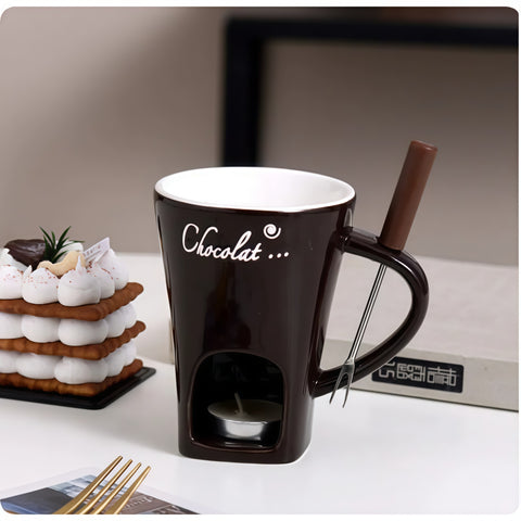 Ceramic Chocolate Melting Mug Set (Mini Fondue Cup + Fork)