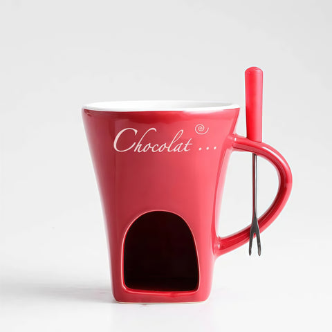 Ceramic Chocolate Melting Mug Set (Mini Fondue Cup + Fork)
