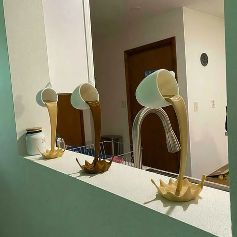 Floating Pouring Coffee Cup Sculpture