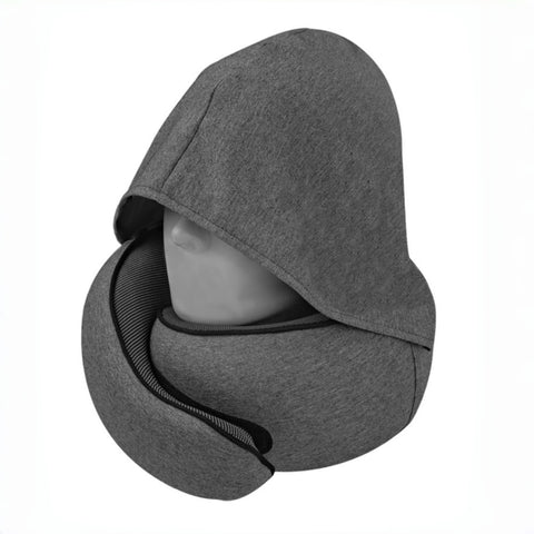 hooded memory foam travel neck pillow in soft display from Gallery of Use