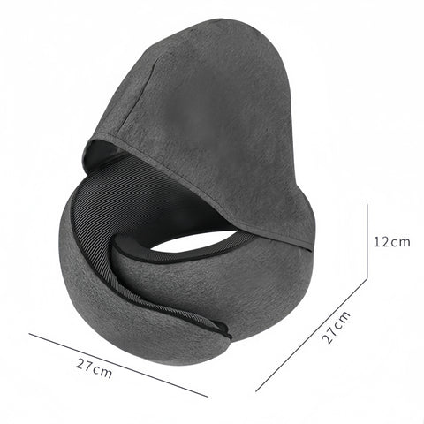 hooded memory foam travel neck pillow in soft display from Gallery of Use