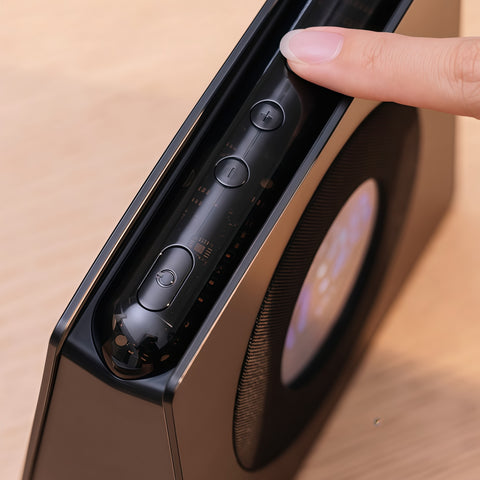 close-up of control buttons on multi-function bluetooth speaker from Gallery of Use