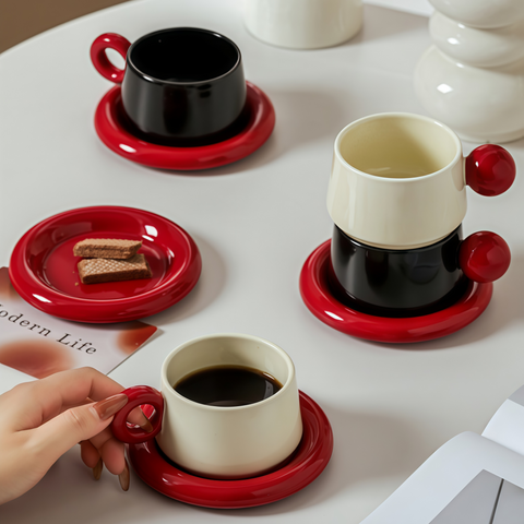 red-ball ceramic coffee set in a calm morning corner from Gallery of Use