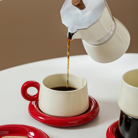 red-ball ceramic coffee set in a calm morning corner from Gallery of Use