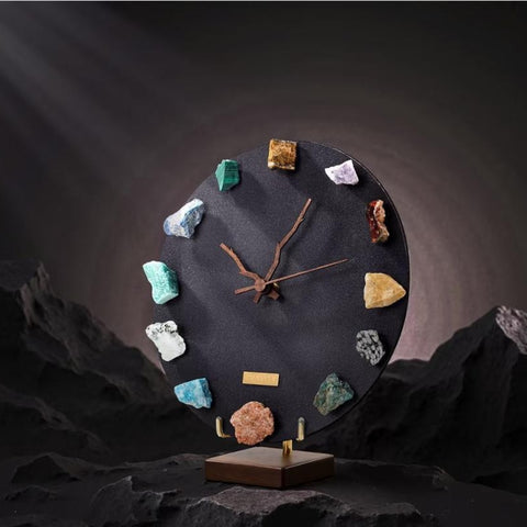 Natural Mineral Specimen Clock with Wooden Base
