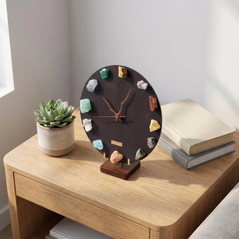 Natural Mineral Specimen Clock with Wooden Base