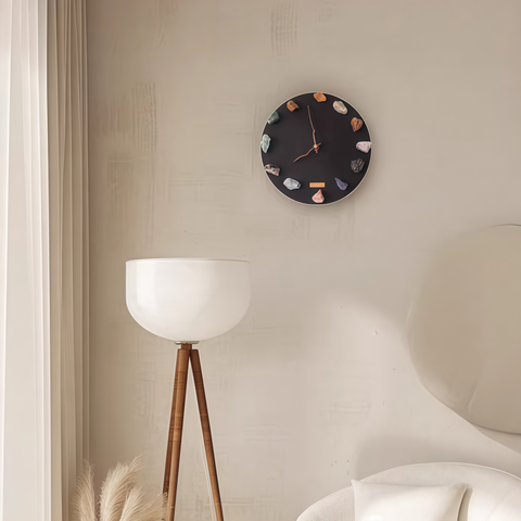 Natural Mineral Specimen Clock with Wooden Base