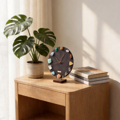 Natural Mineral Specimen Clock with Wooden Base
