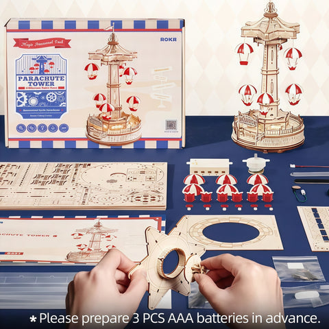 Parachute Tower DIY Music Box 3D Wooden Puzzle