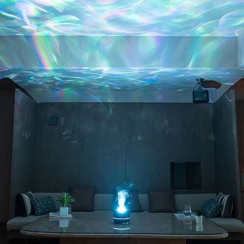 star projector humidifier & aroma diffuser glowing in bedroom or nursery from Gallery of Use