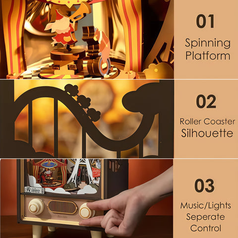 Sunset Amusement Park 3D Wooden Puzzle Music Box with Light