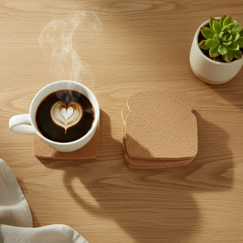 toast-shaped cork coasters holding coffee cups from Gallery of Use