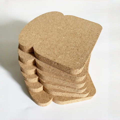 close-up of cork texture and toast shape on coasters