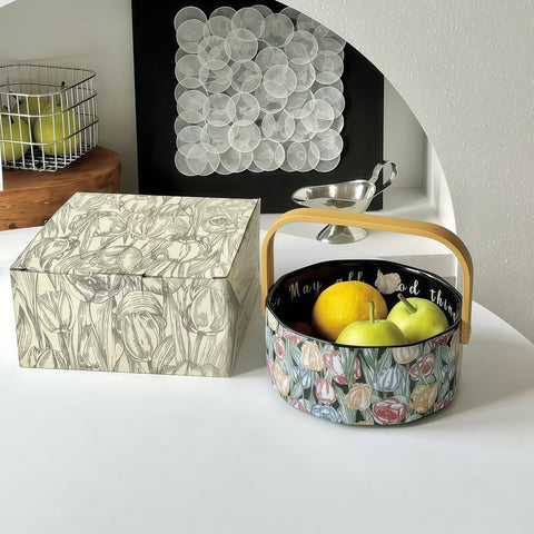 Vintage Ceramic Handled Fruit Basket Bowl