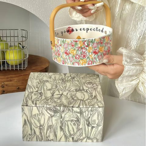 Vintage Ceramic Handled Fruit Basket Bowl